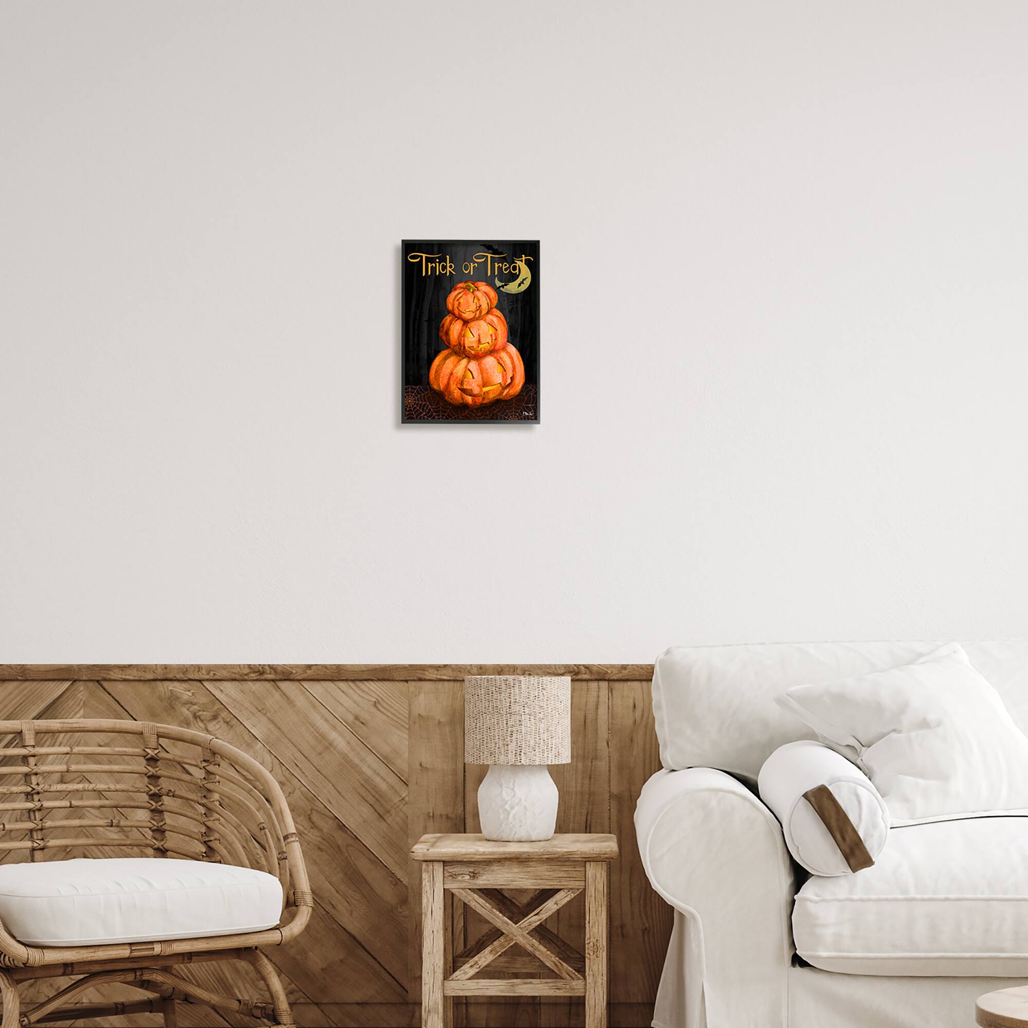 Stupell Industries Trick Or Treat Halloween Jack-o-Lantern Framed Giclee Art
